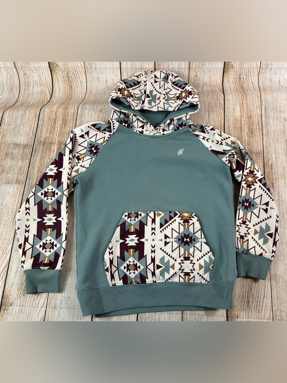 Hooey Western Girl's Legendary Aztec Blue & Cream Pullover Hoodie Youth Size XL